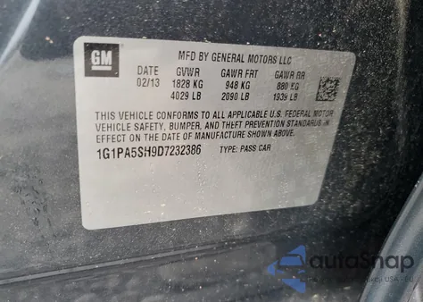 2013 Chevrolet Cruze Ls from USA, damaged, VIN 1G1PA5SH9D7232386